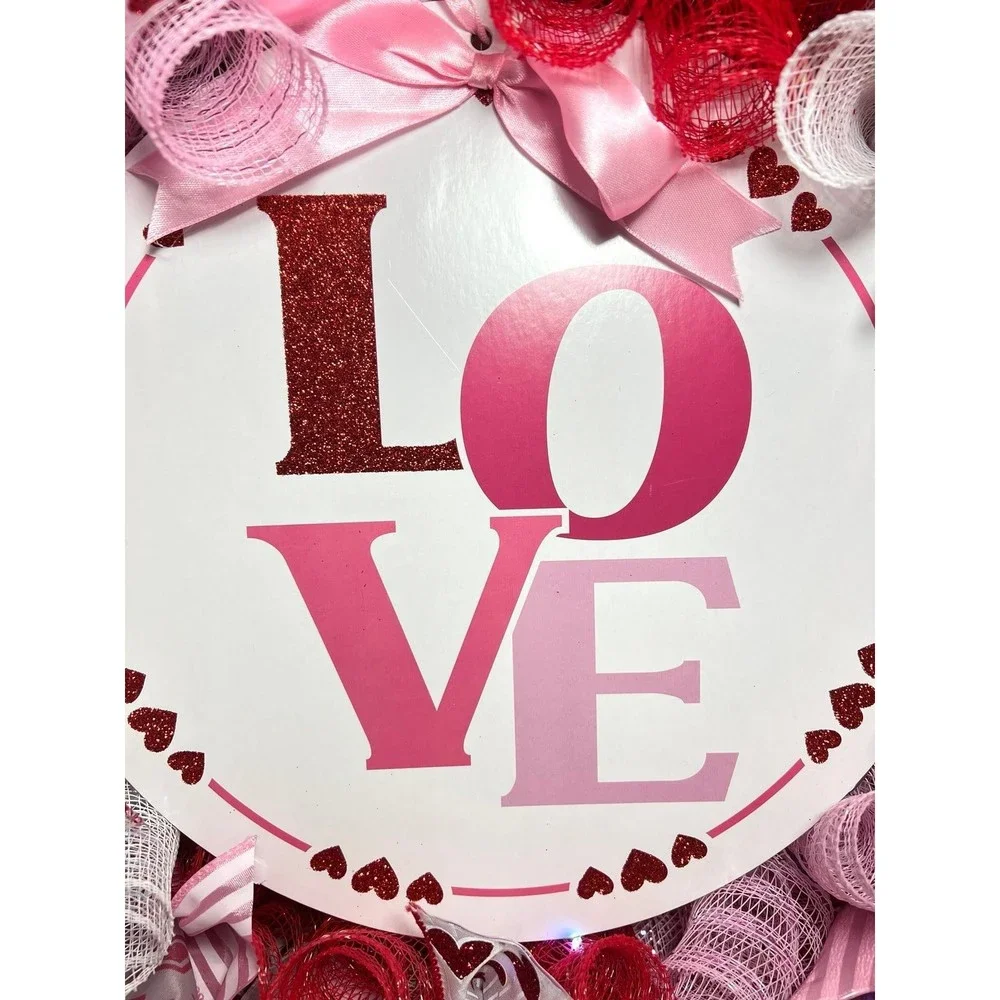 XL Handmade Valentine’s LOVE Ribbon Prelit Wreath 26 ins LED XLW4